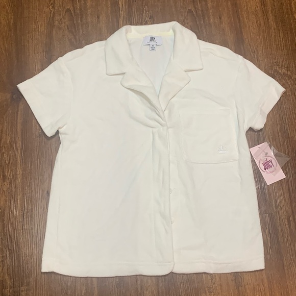 Juicy Couture Tops - Juicy Couture White Terry Towel Shirt Short Sleeve Button Down New